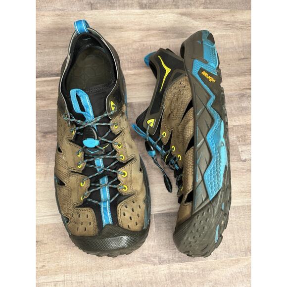 Hoka One One Tor Trafa Mens Sz 13 Slip On Sandals Shoes Brown - teal Blue - Picture 1 of 16